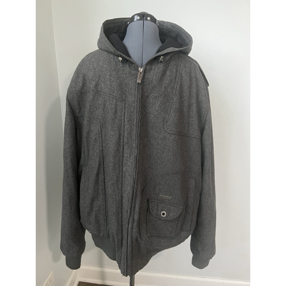 Sean John Wool Blend Bomber Jacket XXL Gray Hooded Zip G-III Apparel Vintage